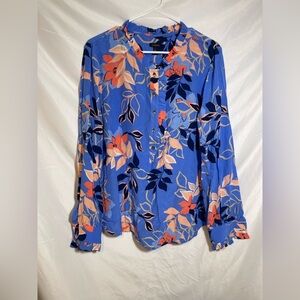 Talbots Vibrant Floral Blouse in Blue and Orange